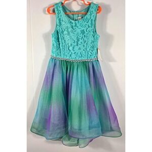 Emily Rose Girls Mint Lace Top Ombre Tulle Sparkle Party Dress Size 7